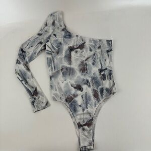 Shein Bodysuit Womens Small Black White One Shoulder